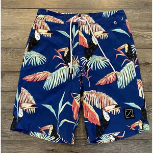 NWT American Eagle Board Shorts Blue Toucan Bird Small S New